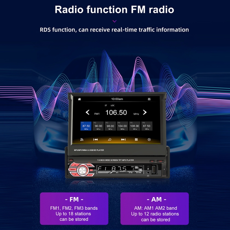 Universal-Bildschirm 1 DIN Radio Android Auto Carplay 7 Zoll