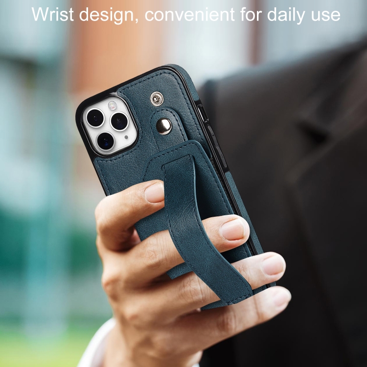For iPhone 11 Pro Max Crazy Horse Texture Shockproof TPU + PU Leather Case with Card Slot & Wrist Strap Holder (Sapphire Blue) For iPhone 11 Pro Max Crazy Horse Texture Shockproof TPU + PU Leather Case with Card Slot & Wrist Strap Holder (Sapphire Blue)