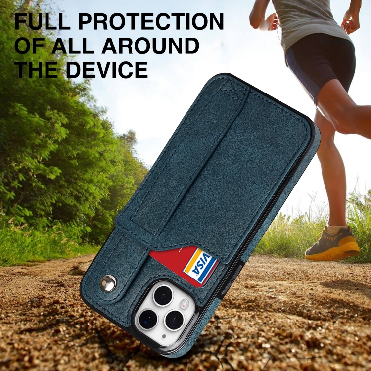 For iPhone 11 Pro Max Crazy Horse Texture Shockproof TPU + PU Leather Case with Card Slot & Wrist Strap Holder (Sapphire Blue) For iPhone 11 Pro Max Crazy Horse Texture Shockproof TPU + PU Leather Case with Card Slot & Wrist Strap Holder (Sapphire Blue)