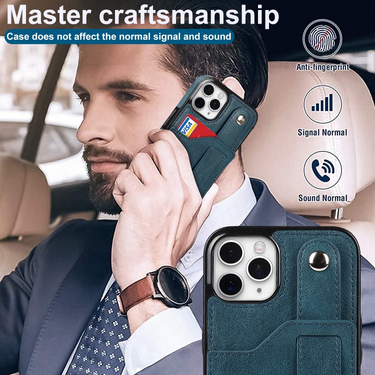 For iPhone 11 Pro Max Crazy Horse Texture Shockproof TPU + PU Leather Case with Card Slot & Wrist Strap Holder (Sapphire Blue) For iPhone 11 Pro Max Crazy Horse Texture Shockproof TPU + PU Leather Case with Card Slot & Wrist Strap Holder (Sapphire Blue)
