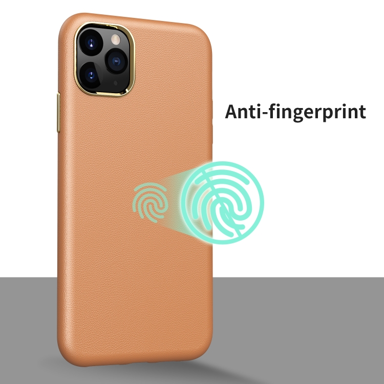 Electroplating Leather Texture PC + TPU Shockproof Case For iPhone 11 Pro(Yellow Brown)