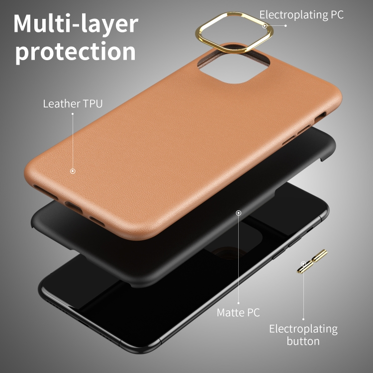 Electroplating Leather Texture PC + TPU Shockproof Case For iPhone 11 Pro(Yellow Brown)