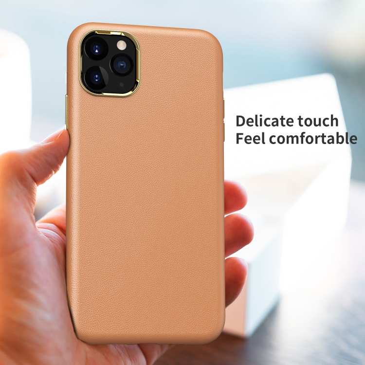 Electroplating Leather Texture PC + TPU Shockproof Case For iPhone 11 Pro(Yellow Brown)