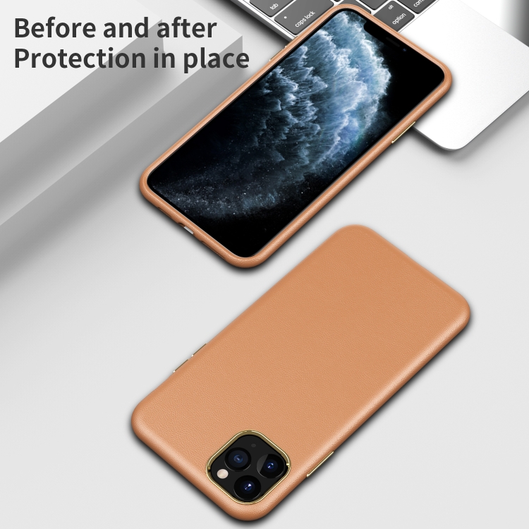 Electroplating Leather Texture PC + TPU Shockproof Case For iPhone 11 Pro(Yellow Brown)