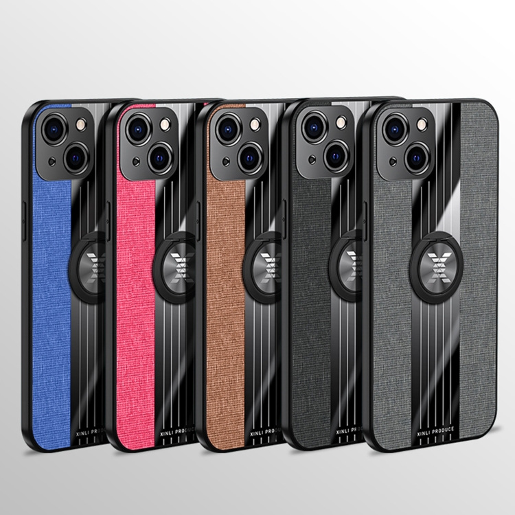 For iPhone 13 mini XINLI Stitching Cloth Textue Shockproof TPU Protective Case with Ring Holder (Black)