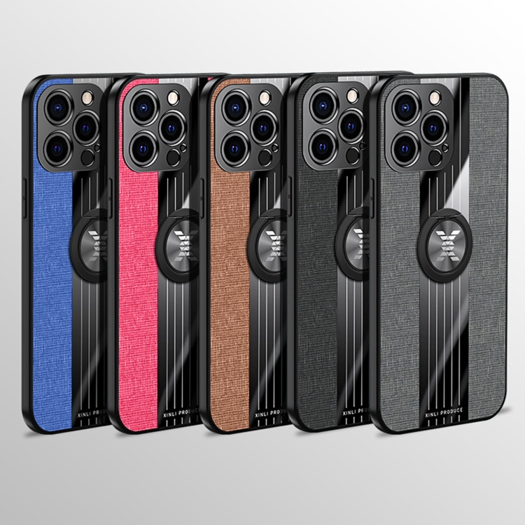 For iPhone 13 Pro XINLI Stitching Cloth Textue Shockproof TPU Protective Case with Ring Holder (Blue) For iPhone 13 Pro XINLI Stitching Cloth Textue Shockproof TPU Protective Case with Ring Holder (Blue)