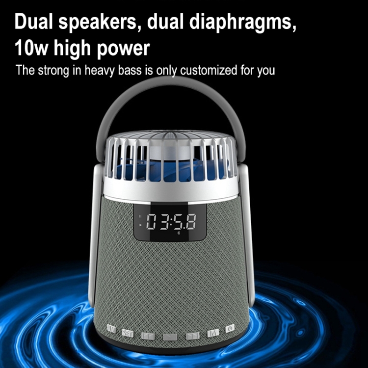 Soaiy K8 Wireless Bluetooth Dual despertador Reloj de alarma con ventilador pequeño (azul) - B4