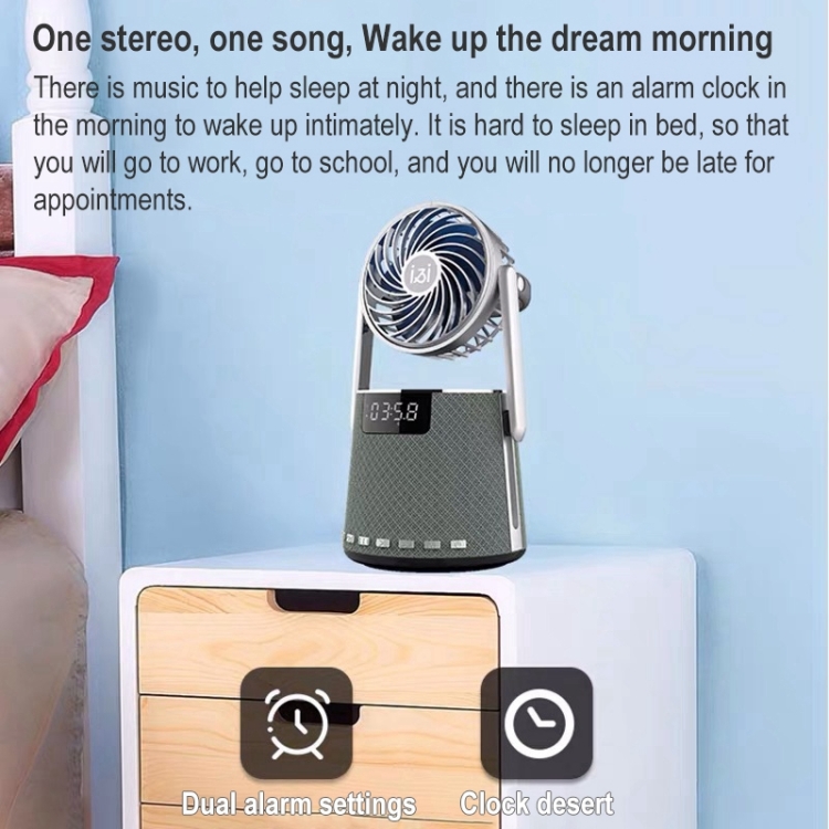 Soaiy K8 Wireless Bluetooth Dual despertador Reloj de alarma con ventilador pequeño (azul) - B5