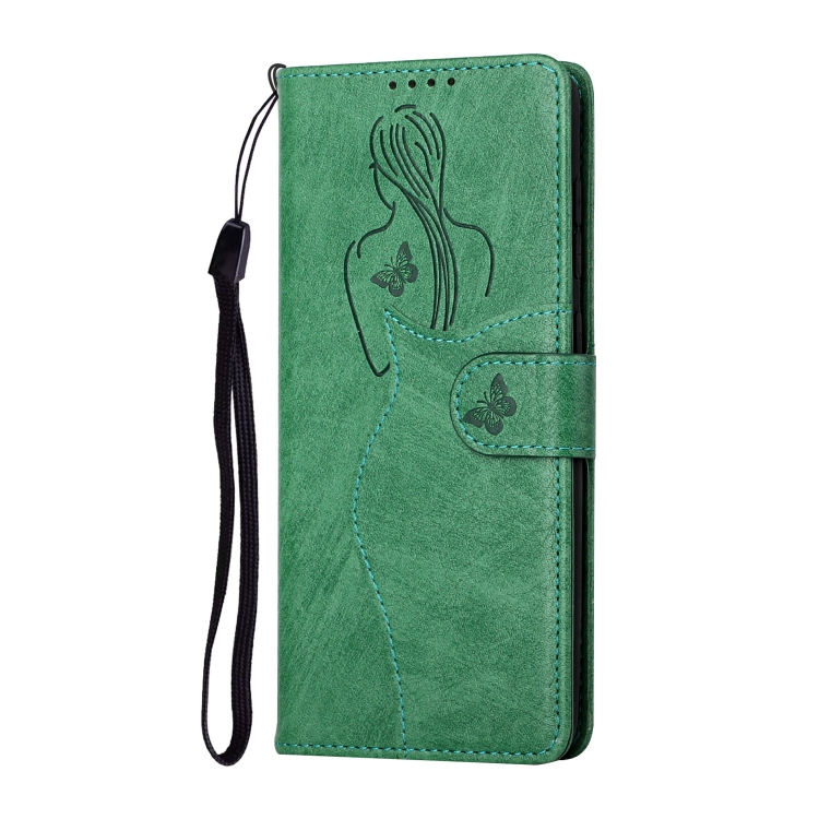 For iPhone 13 mini Beauty Girl Embossing Pattern Horizontal Flip Leather Case with Holder & Card Slot & Wallet & Photo Frame (Green)