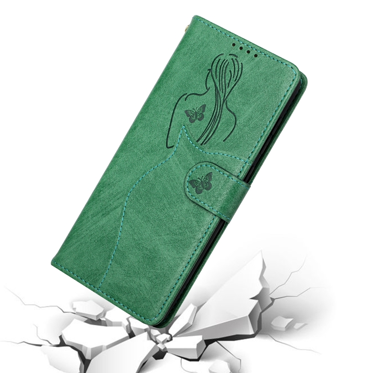 For iPhone 13 mini Beauty Girl Embossing Pattern Horizontal Flip Leather Case with Holder & Card Slot & Wallet & Photo Frame (Green)