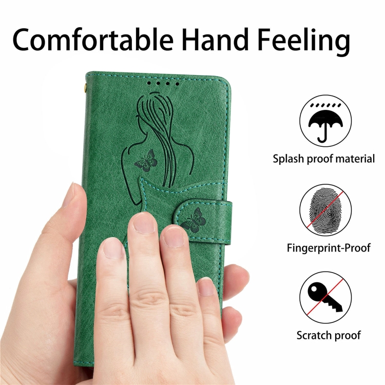For iPhone 13 mini Beauty Girl Embossing Pattern Horizontal Flip Leather Case with Holder & Card Slot & Wallet & Photo Frame (Green)