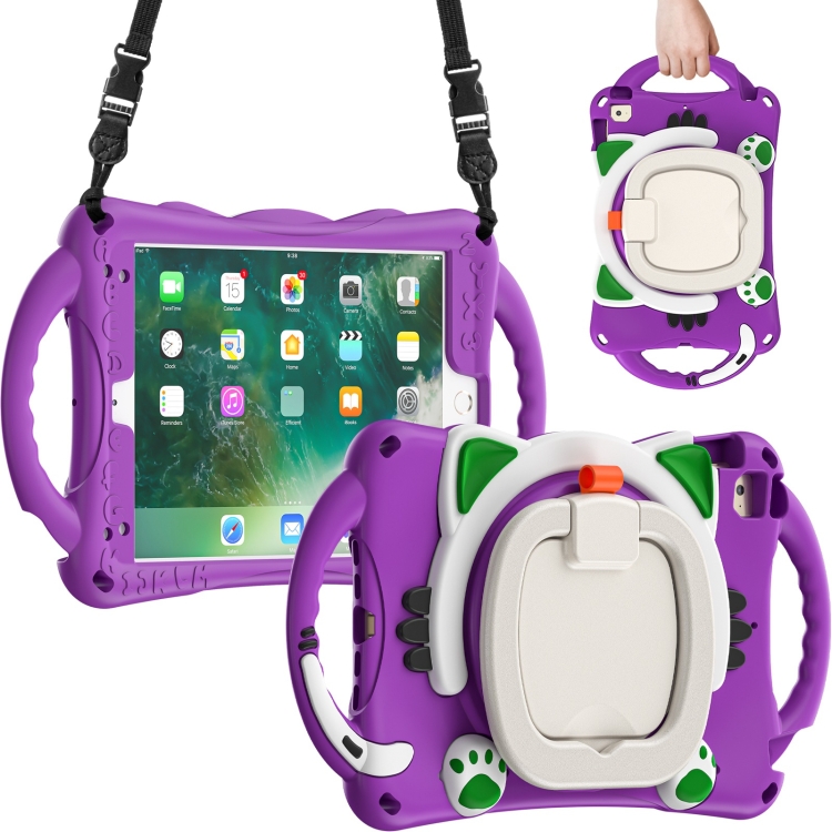 Cute Cat King Kids Shockproof Silicone Tablet Case with Holder & Shoulder Strap & Handle For iPad mini 2019 / 4 / 3 / 2 / 1(Purple) Cute Cat King Kids Shockproof Silicone Tablet Case with Holder & Shoulder Strap & Handle For iPad mini 2019 / 4 / 3 / 2 / 1(Purple)