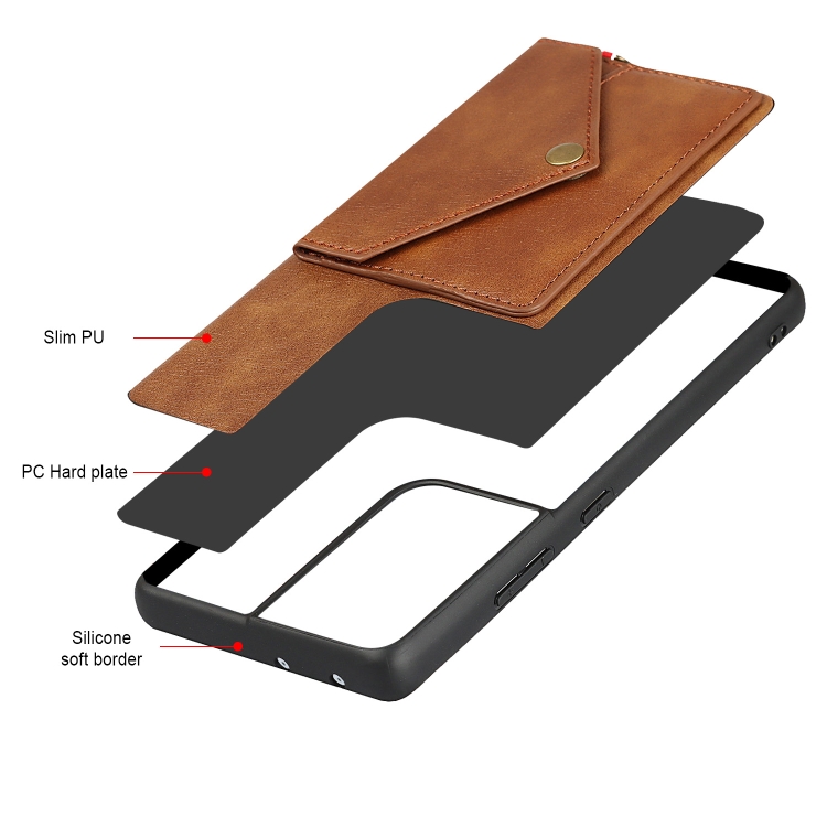 For Samsung Galaxy S21 Ultra 5G Litchi Texture Silicone + PC + PU Leather Back Cover Shockproof Case with Card Slot(Brown) For Samsung Galaxy S21 Ultra 5G Litchi Texture Silicone + PC + PU Leather Back Cover Shockproof Case with Card Slot(Brown)