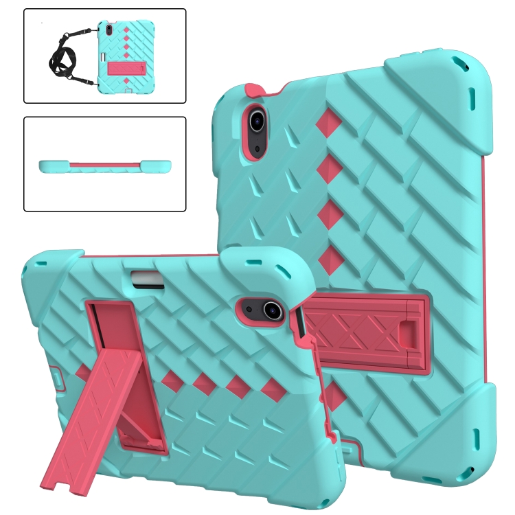 For iPad mini 6 Shockproof Rhombus Robot PC + Silicone Protective Tablet Case with Holder & Shoulder Strap(Mint Green + Rose Red) For iPad mini 6 Shockproof Rhombus Robot PC + Silicone Protective Tablet Case with Holder & Shoulder Strap(Mint Green + Rose Red)