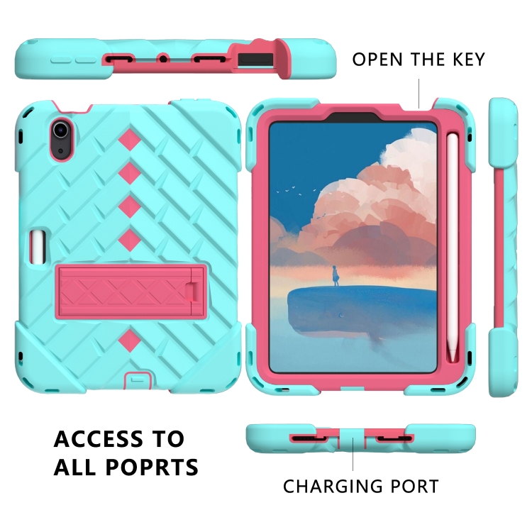 For iPad mini 6 Shockproof Rhombus Robot PC + Silicone Protective Tablet Case with Holder & Shoulder Strap(Mint Green + Rose Red) For iPad mini 6 Shockproof Rhombus Robot PC + Silicone Protective Tablet Case with Holder & Shoulder Strap(Mint Green + Rose Red)