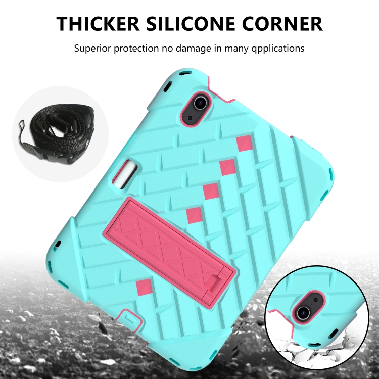 For iPad mini 6 Shockproof Rhombus Robot PC + Silicone Protective Tablet Case with Holder & Shoulder Strap(Mint Green + Rose Red) For iPad mini 6 Shockproof Rhombus Robot PC + Silicone Protective Tablet Case with Holder & Shoulder Strap(Mint Green + Rose Red)