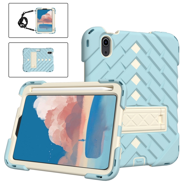 For iPad mini 6 Shockproof Rhombus Robot PC + Silicone Protective Tablet Case with Holder & Shoulder Strap(Mint Green + Rose Red) For iPad mini 6 Shockproof Rhombus Robot PC + Silicone Protective Tablet Case with Holder & Shoulder Strap(Mint Green + Rose Red)