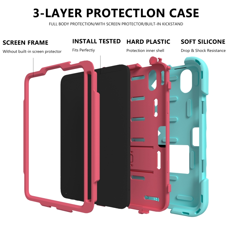 For iPad mini 6 Shockproof Rhombus Robot PC + Silicone Protective Tablet Case with Holder & Shoulder Strap(Mint Green + Rose Red) For iPad mini 6 Shockproof Rhombus Robot PC + Silicone Protective Tablet Case with Holder & Shoulder Strap(Mint Green + Rose Red)