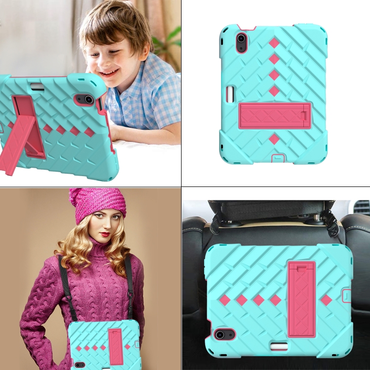 For iPad mini 6 Shockproof Rhombus Robot PC + Silicone Protective Tablet Case with Holder & Shoulder Strap(Mint Green + Rose Red) For iPad mini 6 Shockproof Rhombus Robot PC + Silicone Protective Tablet Case with Holder & Shoulder Strap(Mint Green + Rose Red)