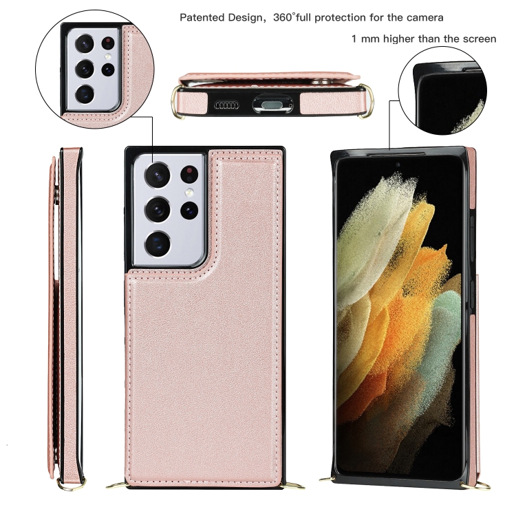 For Samsung Galaxy S21 Ultra 5G Cross-body Square Double Buckle Flip Card Bag TPU+PU Case with Card Slots & Wallet & Photo & Strap(Rose Gold) For Samsung Galaxy S21 Ultra 5G Cross-body Square Double Buckle Flip Card Bag TPU+PU Case with Card Slots & Wallet & Photo & Strap(Rose Gold)