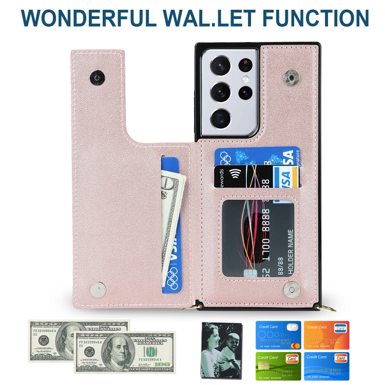 For Samsung Galaxy S21 Ultra 5G Cross-body Square Double Buckle Flip Card Bag TPU+PU Case with Card Slots & Wallet & Photo & Strap(Rose Gold) For Samsung Galaxy S21 Ultra 5G Cross-body Square Double Buckle Flip Card Bag TPU+PU Case with Card Slots & Wallet & Photo & Strap(Rose Gold)