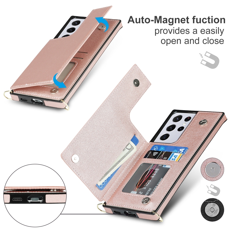 For Samsung Galaxy S21 Ultra 5G Cross-body Square Double Buckle Flip Card Bag TPU+PU Case with Card Slots & Wallet & Photo & Strap(Rose Gold) For Samsung Galaxy S21 Ultra 5G Cross-body Square Double Buckle Flip Card Bag TPU+PU Case with Card Slots & Wallet & Photo & Strap(Rose Gold)