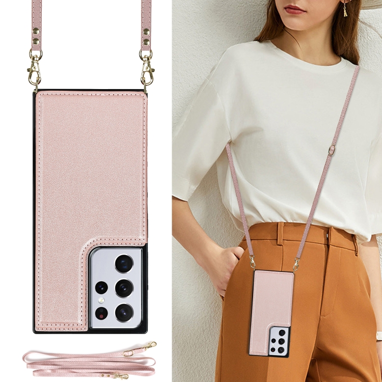 For Samsung Galaxy S21 Ultra 5G Cross-body Square Double Buckle Flip Card Bag TPU+PU Case with Card Slots & Wallet & Photo & Strap(Rose Gold) For Samsung Galaxy S21 Ultra 5G Cross-body Square Double Buckle Flip Card Bag TPU+PU Case with Card Slots & Wallet & Photo & Strap(Rose Gold)