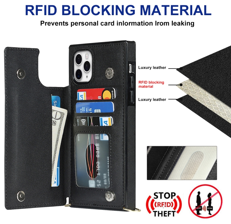 For iPhone 12 Pro Max Crossbody Square Double Buckle Flip Card Bag TPU