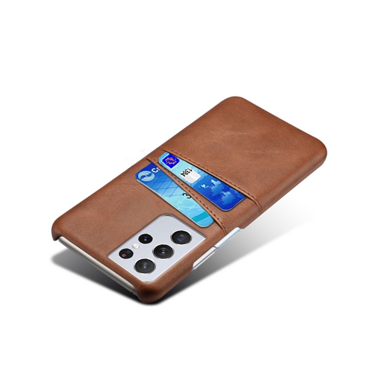 For Samsung Galaxy S21 Ultra 5G Calf Texture PC + PU Leather Back Cover Shockproof Case with Dual Card Slots(Brown) For Samsung Galaxy S21 Ultra 5G Calf Texture PC + PU Leather Back Cover Shockproof Case with Dual Card Slots(Brown)