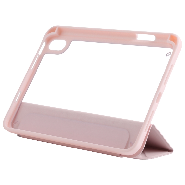 For iPad mini 2024 / mini 6 Deformation Transparent Acrylic Horizontal Flip PU Leather Tablet Case with Multi-folding Holder & Sleep / Wake-up Function & Pen Slot(Pink) For iPad mini 2024 / mini 6 Deformation Transparent Acrylic Horizontal Flip PU Leather Tablet Case with Multi-folding Holder & Sleep / Wake-up Function & Pen Slot(Pink)