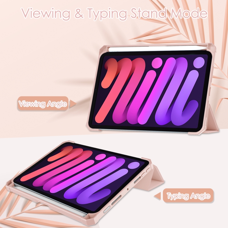 For iPad mini 6 / mini 2024 Tri-folding Acrylic TPU Smart Leather Tablet Case with Holder & Pen Slot(Rose Gold) For iPad mini 6 / mini 2024 Tri-folding Acrylic TPU Smart Leather Tablet Case with Holder & Pen Slot(Rose Gold)