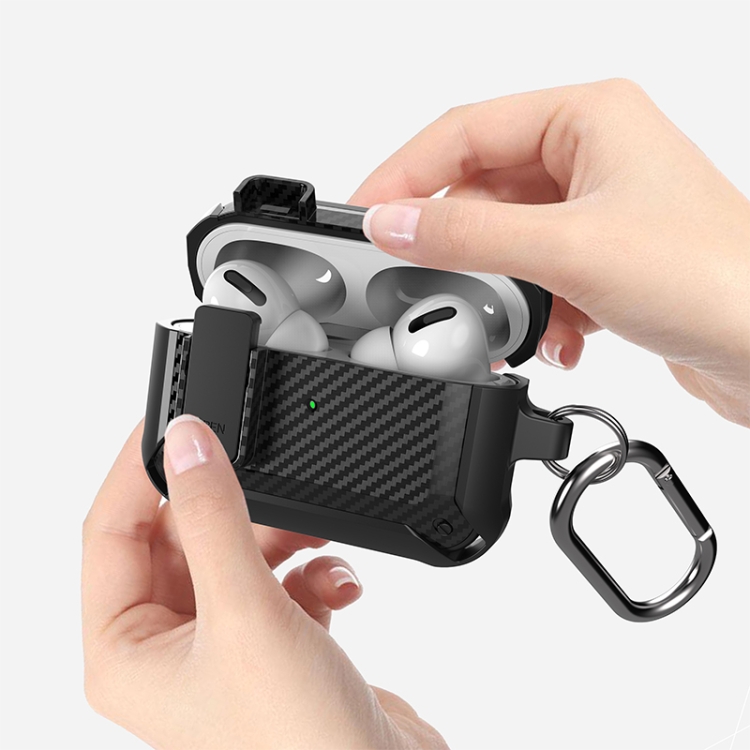 Wireless Earphones Shockproof Bumblebee Carbon Fiber Protective Case with Switch For AirPods Pro(Black)