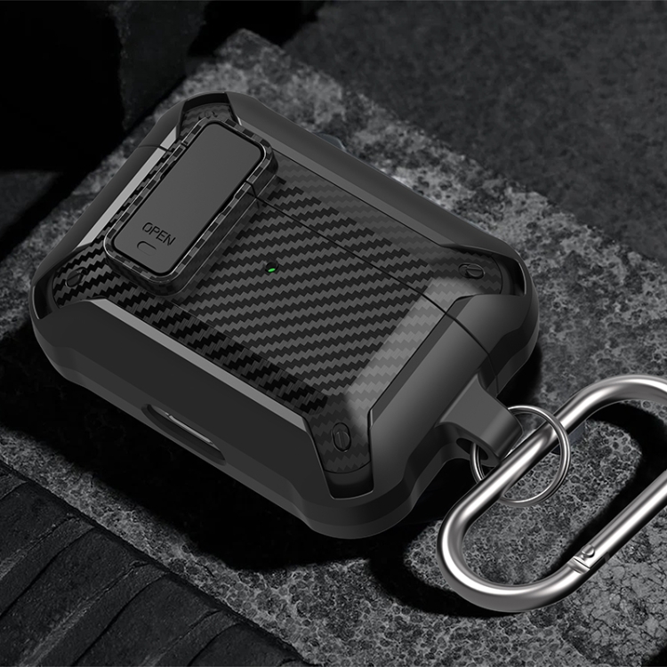 Wireless Earphones Shockproof Bumblebee Carbon Fiber Protective Case with Switch For AirPods Pro(Black)