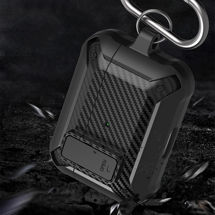 Wireless Earphones Shockproof Bumblebee Carbon Fiber Protective Case with Switch For AirPods Pro(Black)