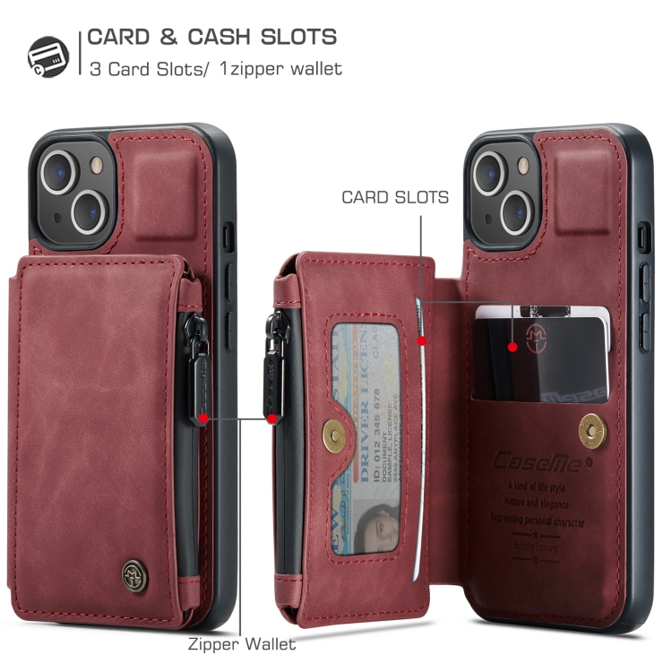 For iPhone 13 mini CaseMe C20 Multifunctional PC + TPU Protective Case with Holder & Card Slot & Wallet (Red) For iPhone 13 mini CaseMe C20 Multifunctional PC + TPU Protective Case with Holder & Card Slot & Wallet (Red)