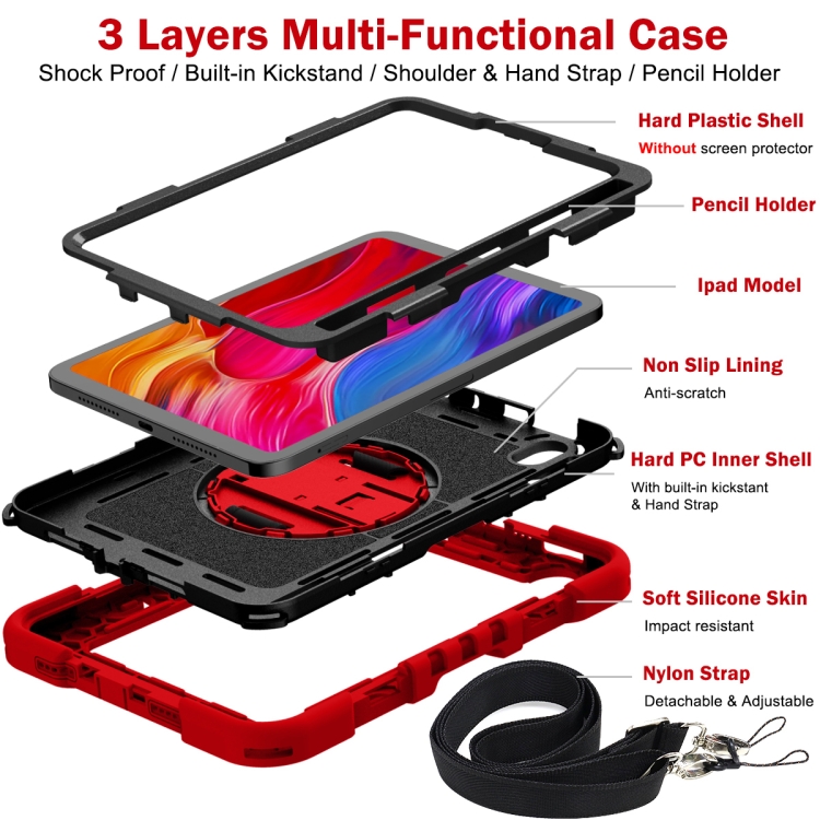 For iPad mini 2024 / mini 6 360 Degree Rotation Contrast Color Shockproof Silicone + PC Tablet Case with Holder & Hand Grip Strap & Shoulder Strap(Red+Black) For iPad mini 2024 / mini 6 360 Degree Rotation Contrast Color Shockproof Silicone + PC Tablet Case with Holder & Hand Grip Strap & Shoulder Strap(Red+Black)