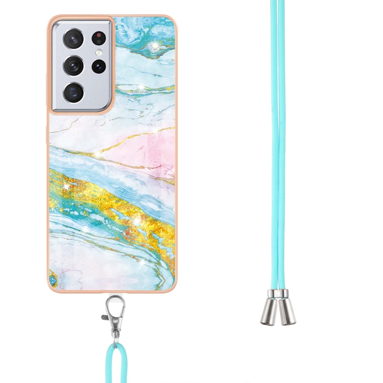 For Samsung Galaxy S21 Ultra 5G Electroplating Marble Pattern IMD TPU Shockproof Case with Neck Lanyard(Green 004) For Samsung Galaxy S21 Ultra 5G Electroplating Marble Pattern IMD TPU Shockproof Case with Neck Lanyard(Green 004)