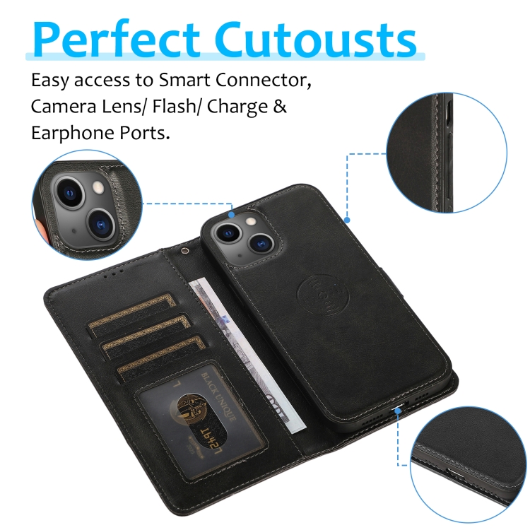 For iPhone 13 mini Calf Texture 2 in 1 Detachable Magnetic Back Cover Horizontal Flip Leather Case with Holder & Card Slots & Wallet & Photo Frame (Black) For iPhone 13 mini Calf Texture 2 in 1 Detachable Magnetic Back Cover Horizontal Flip Leather Case with Holder & Card Slots & Wallet & Photo Frame (Black)