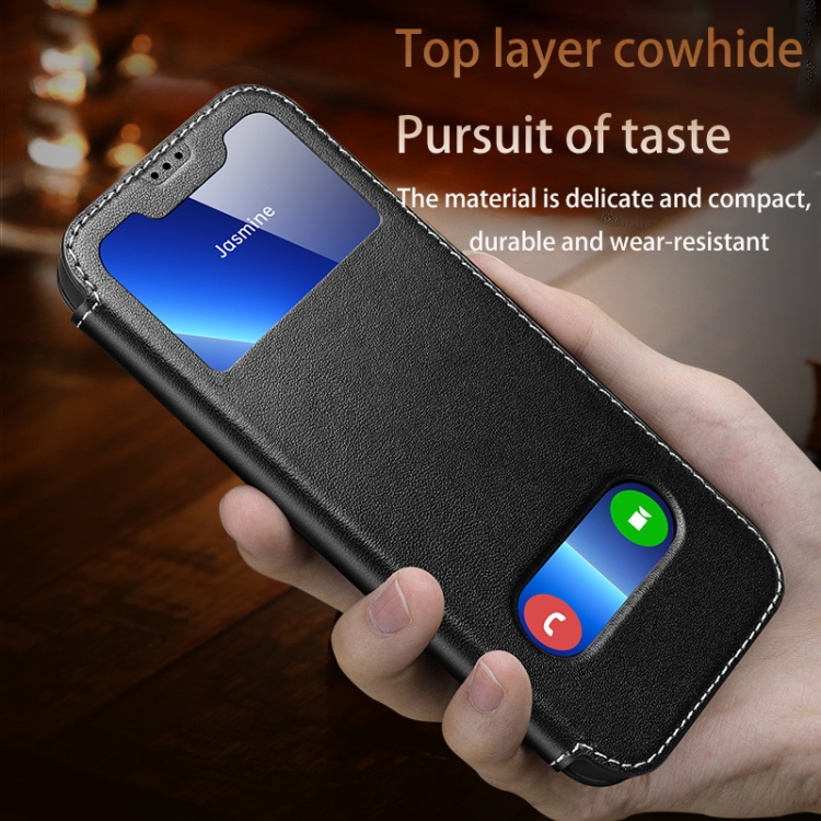 For iPhone 13 Pro Yak Texture Horizontal Flip View Time Top Layer Cowhide Leather Case with Holder & Call Display ID (Wine Red) For iPhone 13 Pro Yak Texture Horizontal Flip View Time Top Layer Cowhide Leather Case with Holder & Call Display ID (Wine Red)