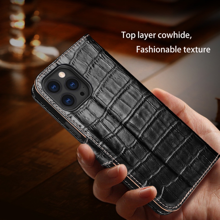 For iPhone 13 mini Crocodile Texture Horizontal Flip Top Layer Cowhide Leather Case with Holder & Card Slots & Wallet & Photo Frame (Black) For iPhone 13 mini Crocodile Texture Horizontal Flip Top Layer Cowhide Leather Case with Holder & Card Slots & Wallet & Photo Frame (Black)