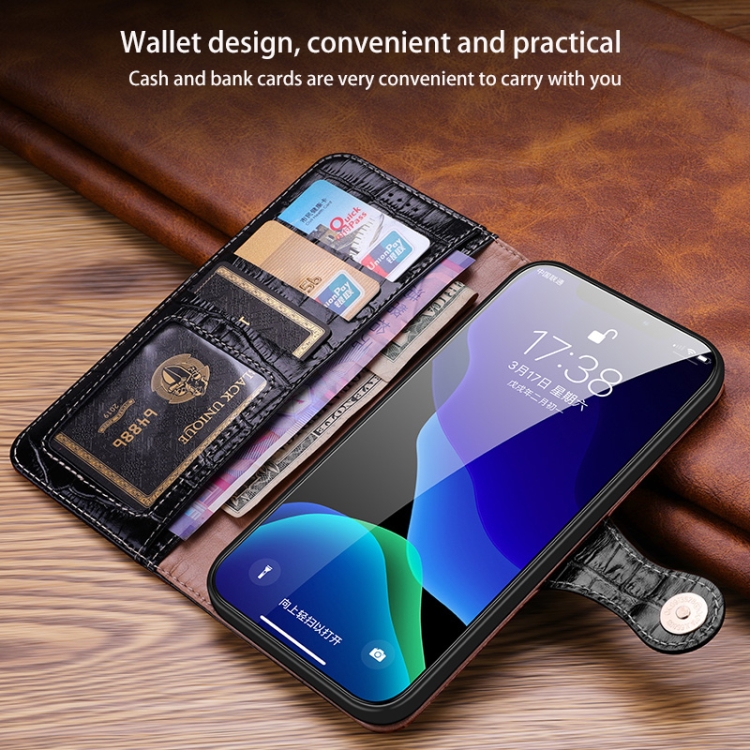 For iPhone 13 mini Crocodile Texture Horizontal Flip Top Layer Cowhide Leather Case with Holder & Card Slots & Wallet & Photo Frame (Black) For iPhone 13 mini Crocodile Texture Horizontal Flip Top Layer Cowhide Leather Case with Holder & Card Slots & Wallet & Photo Frame (Black)