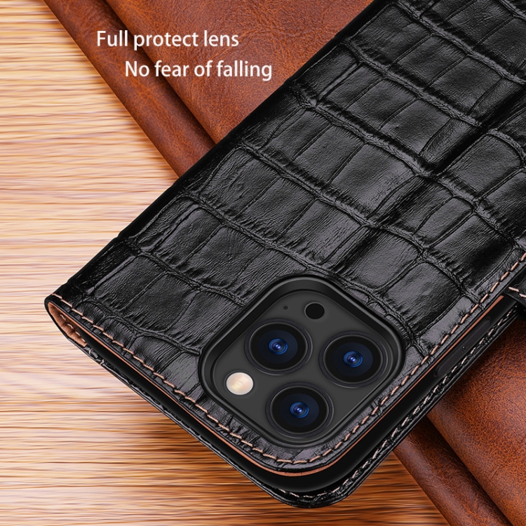 For iPhone 13 mini Crocodile Texture Horizontal Flip Top Layer Cowhide Leather Case with Holder & Card Slots & Wallet & Photo Frame (Black) For iPhone 13 mini Crocodile Texture Horizontal Flip Top Layer Cowhide Leather Case with Holder & Card Slots & Wallet & Photo Frame (Black)