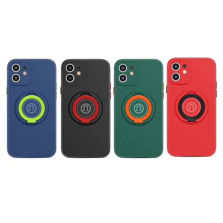 For iPhone 12 Skin Feel 2 in 1 Magnetic PC + TPU Shockproof Case with Ring Holder(Black) For iPhone 12 Skin Feel 2 in 1 Magnetic PC + TPU Shockproof Case with Ring Holder(Black)