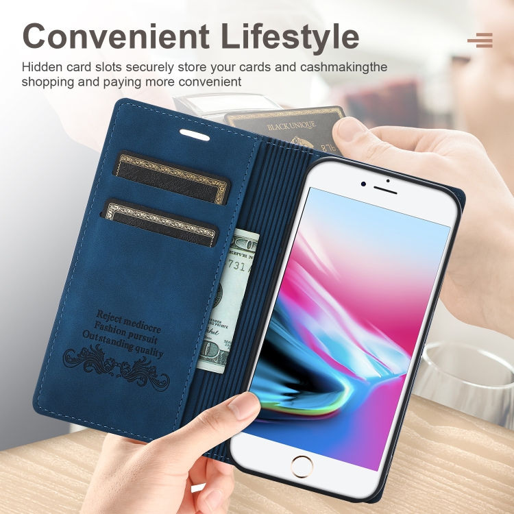 For iPhone SE 2022 / SE 2020 / 8 / 7 Dream Magnetic Suction Business Horizontal Flip PU Leather Case with Holder & Card Slot & Wallet(Blue) For iPhone SE 2022 / SE 2020 / 8 / 7 Dream Magnetic Suction Business Horizontal Flip PU Leather Case with Holder & Card Slot & Wallet(Blue)