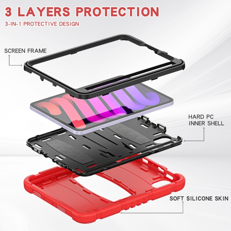 For iPad mini 6 / mini 2024 Tri-Layer Protection Screen Frame Heavy Duty PC Hybrid Silicone Case with Holder(Red+Black) For iPad mini 6 / mini 2024 Tri-Layer Protection Screen Frame Heavy Duty PC Hybrid Silicone Case with Holder(Red+Black)