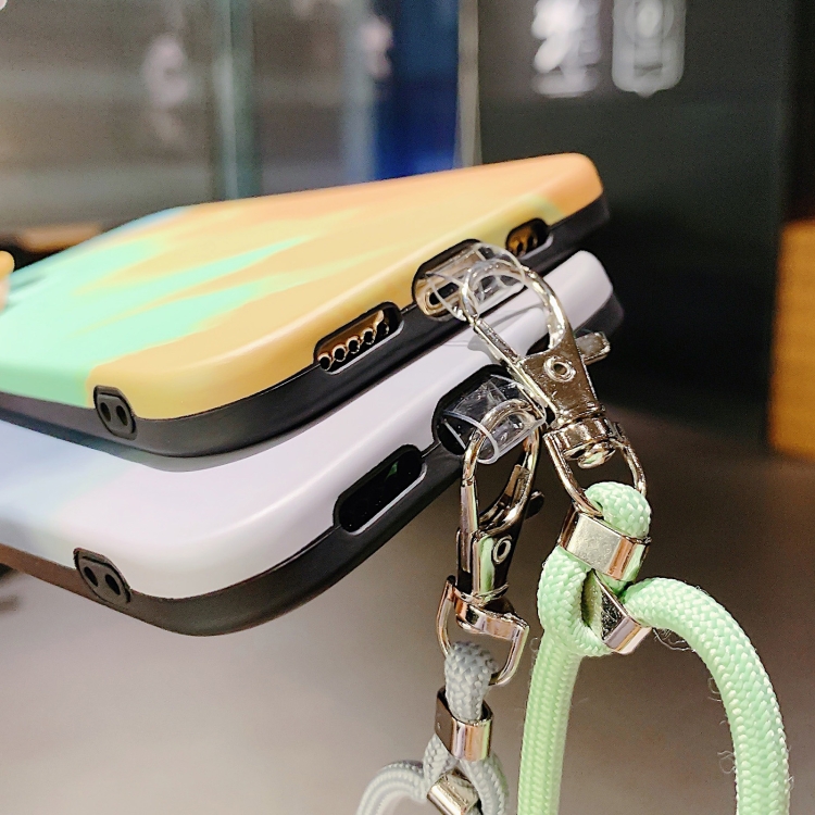 For iPhone 12 Watercolor TPU Shockproof Phone Case with Neck Lanyard(Cyan Green) For iPhone 12 Watercolor TPU Shockproof Phone Case with Neck Lanyard(Cyan Green)