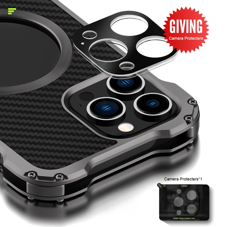 iPhone 13 Pro Max（ダークグレー）のためのRJ51中空耐衝撃金属保護ケース