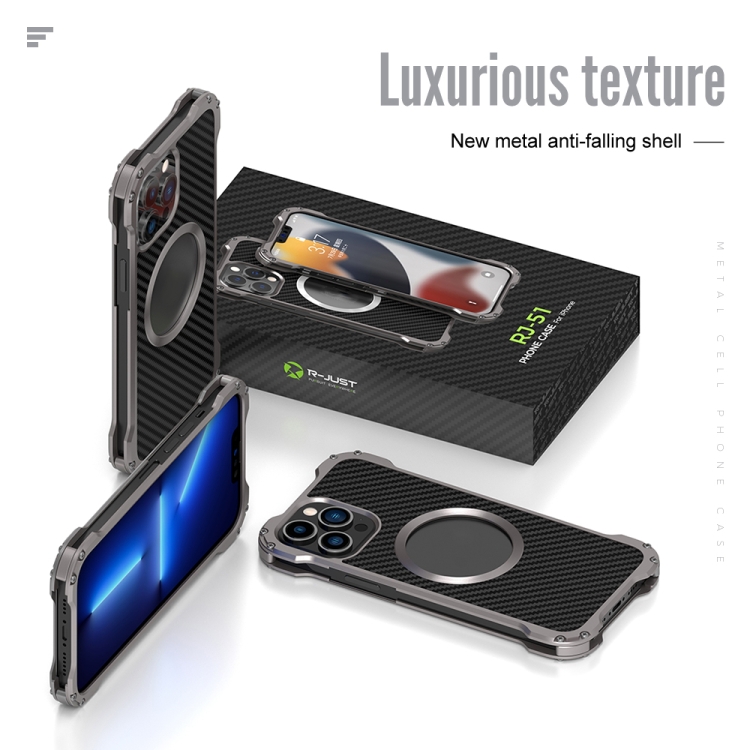 iPhone 13 Pro Max（ダークグレー）のためのRJ51中空耐衝撃金属保護ケース