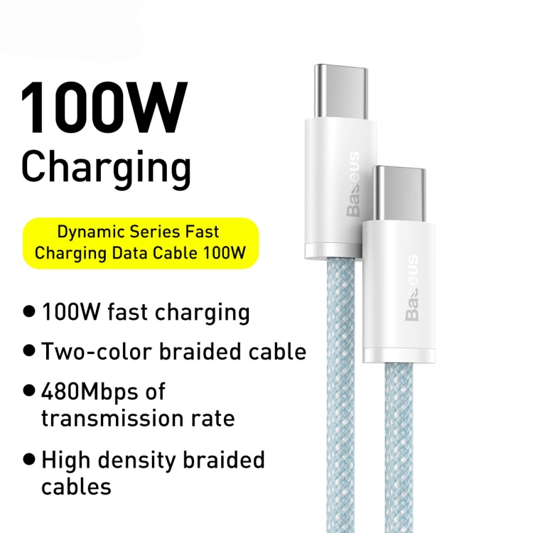 Baseus CALD000203 Dynamic Series 100W USB-C / Type-C to USB-C / Type-C Fast Charging Data Cable, Cable Length:1m(Blue) - 1