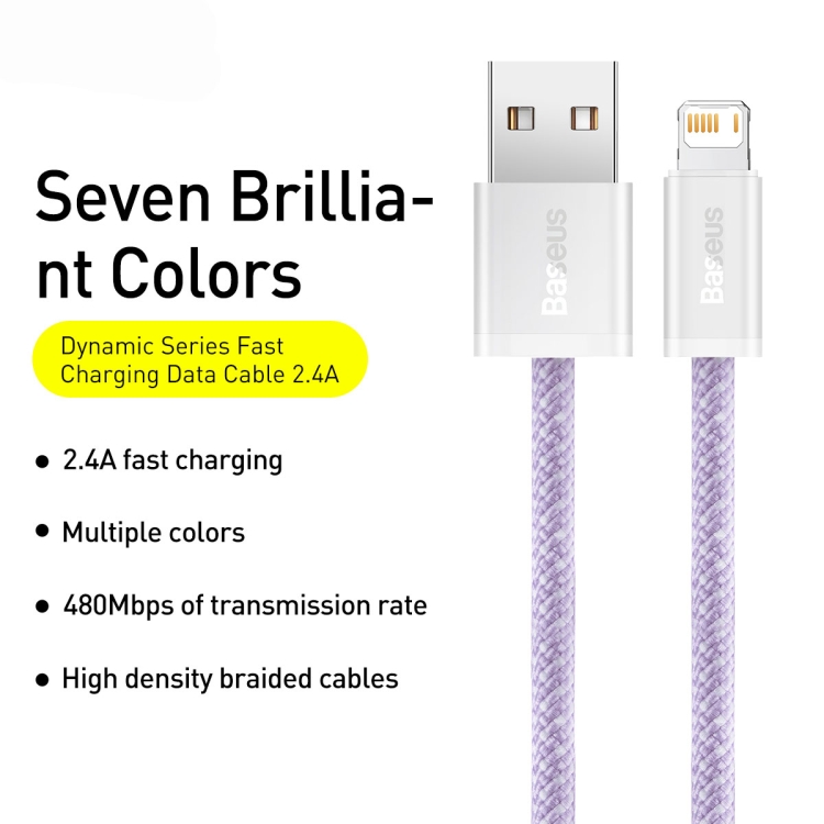 Baseus CALD000405 Dynamic Series 2.4A USB to 8 Pin Fast Charging Data Cable, Cable Length:1m(Purple) - 1